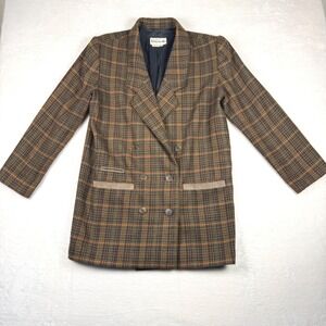 Vintage Bagatelle Women's M Brown Plaid Double Breasted Blazer Coat Academia
